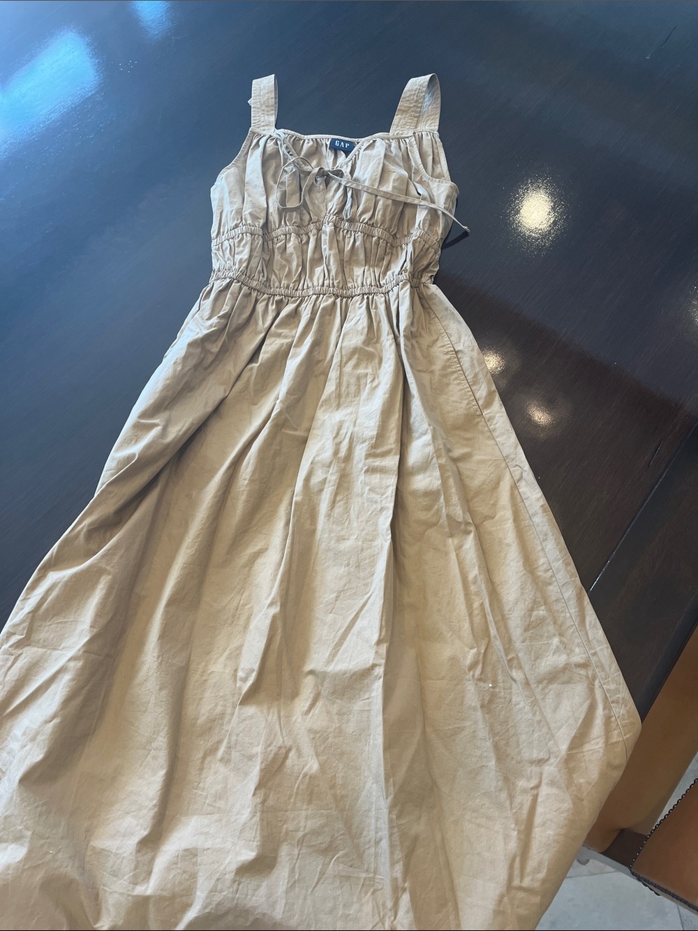 GAP Girls Beige Smocked Bodice Maxi Dress size run big
